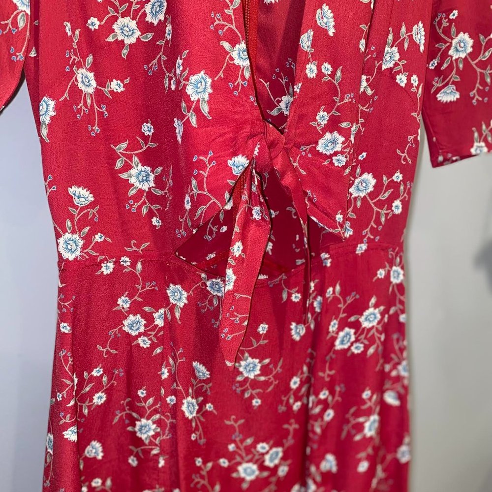 Reformation Grace Floral Front Tie Mini Dress in Red Viscose (Size: 0) - Picture 4 of 7